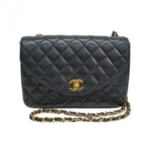 Pre Owned Chanel Black Lambskin Single Flap Bag Shoulder Bag