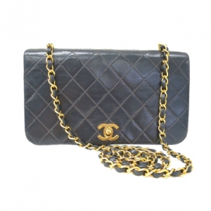 Pre Owned Chanel Black Lambskin Single Flap Bag Shoulder Bag