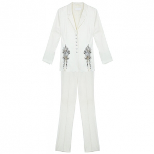 Pre Owned Escada Off-White Embroidered Suit M