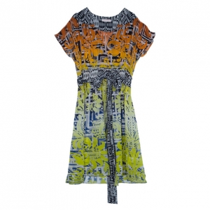 Pre Owned Matthew Williamson Ambroise Printed Silk-georgette Dress L