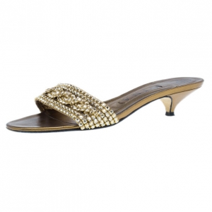 Pre Owned Gina Bronze Kitten Heel Slides Size 37.5