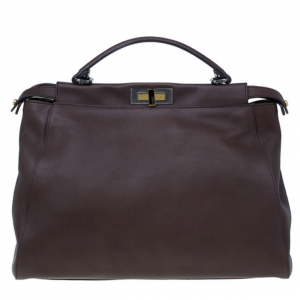 Pre Owned Fendi Brown Leather Large Peekaboo Satchel