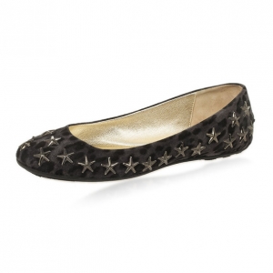 Pre Owned Jimmy Choo Anthracite Leopard Print Suede 'Western' Star Studded Flats Size 37