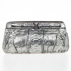 Pre Owned Zagliani Silver Python Clutch