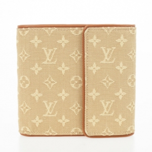 Pre Owned Louis Vuitton Khaki Monogram Mini Lin Compact Wallet
