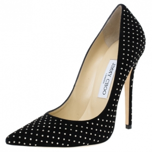 Pre Owned Jimmy Choo Black Suede Anouk Studded Pumps Size 38