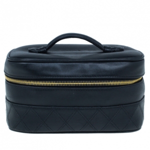 Pre Owned Chanel Black Lambskin Leather Vanity Bag