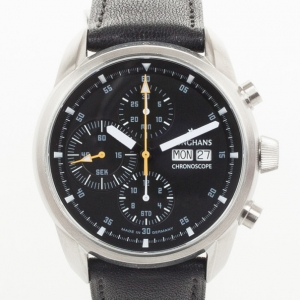 Pre Owned Junghans Ambassador SS Leather Chronograph Black Mens Wristwatch 42.5 MM