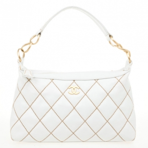 Pre Owned Chanel White Surpique Stitch Hobo