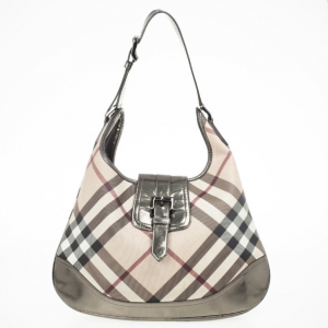 Pre Owned Burberry Metallic Trim Nova Check 'Brooke' Hobo 