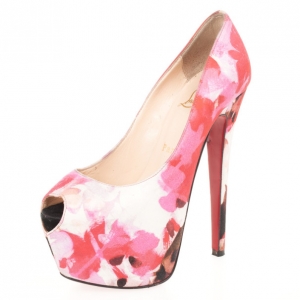 Pre Owned Christian Louboutin Popi Fabric Highness 160 Platform Pumps Size 35