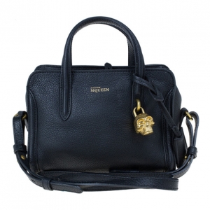 Pre Owned Alexander McQueen Black Leather Mini Padlock Tote