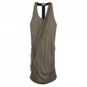 Pre Owned Alice + Olivia T-back Drape Khaki Green Silk Cotton Dress M