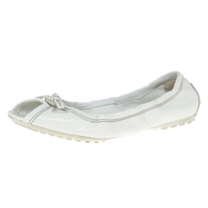 Pre Owned Tod's White Patent Peep Toe Ballet Flats Size 38.5