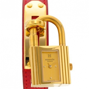 Pre Owned Hermes Kelly SS Gold Plated Leather Womens Wristwatch 20 MM