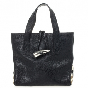 Pre Owned Burberry Black Leather Horn Toggle Small Tote Bag