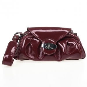 Pre Owned Just Cavalli Burgundy Patent Pleated Wristlet