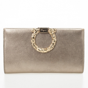 Pre Owned Salvatore Ferragamo Musetta Gancini Metallic Leather Clutch