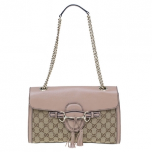 Pre Owned Gucci Beige Monogram Emily Chain Medium Shoulder Bag