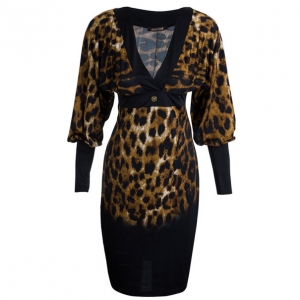 Pre Owned Roberto Cavalli Black Leopard Print Dress S