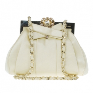 Pre Owned Dior Cream Satin Drapé Evening Clutch