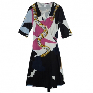 Pre Owned Diane Von Furstenberg 'Eve' Abstract Print Wrap Dress L