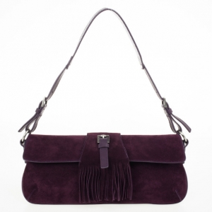 Pre Owned Burberry Purple Suede Fringe Flap Shoulder Handbag