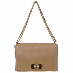 Pre Owned Fendi Beige Leather Pequin Square Flap Bag