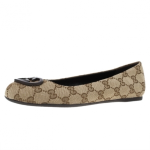 Pre Owned Gucci Guccissima Canvas Heart Logo Ballet Flats Size 36