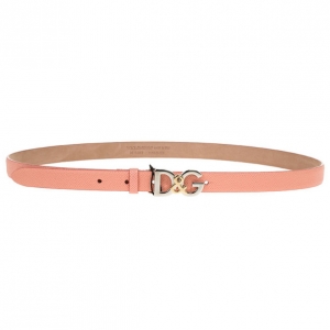 Pre Owned Dolce and Gabbana Coral Leather Logo Belt 85 CM