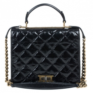 Pre Owned Chanel Black Crackled Leather Rita Flap Bag