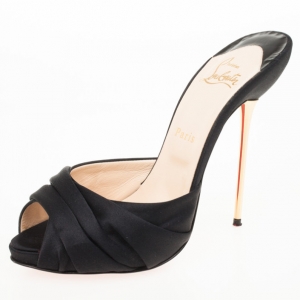 Pre Owned Christian Louboutin Black Satin Platform Mules Size 38.5