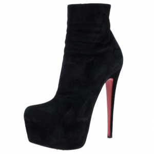 Pre Owned Christian Louboutin Black Suede Lady Daf Booty Platform Ankle Boots Size 37.5