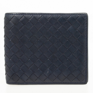 Pre Owned Bottega Veneta Navy Basic Woven Wallet