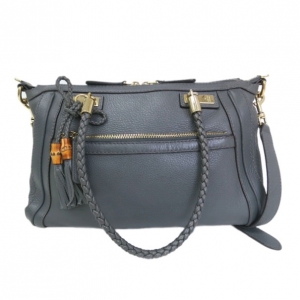 Pre Owned Gucci Grey Leather Tassle Tote