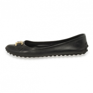 Pre Owned Louis Vuitton Black Leather Oxford Ballet Flats Size 39