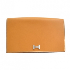 Pre Owned Hermes Vache Leather Mustard Clutch