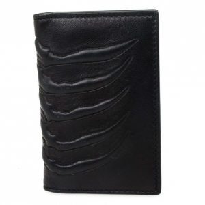 Pre Owned Alexander McQueen Black Spine-Embossed Credit Card Holder