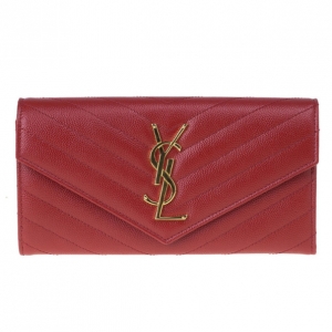 Pre Owned Saint Laurent Paris Red Leather Monogram Flap Wallet