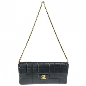 Pre Owned Chanel Black Leather Quilted Chocolate Bar East-West Flap Bag