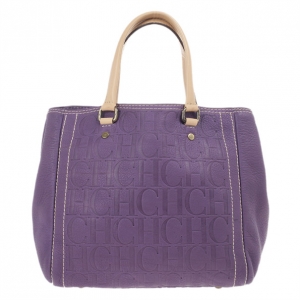 Pre Owned Carolina Herrera Purple Leather Embossed Tote