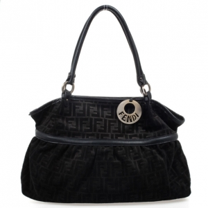 Pre Owned Fendi Large Black Suede Chef Zucca Tote