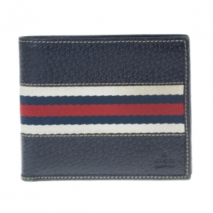 Pre Owned Gucci Signature Web Leather Men Bi-fold Wallet
