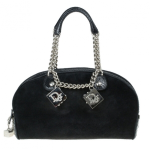 Pre Owned Dior Black Suede and Python Gambler Bag