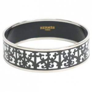 Pre Owned Hermes Balcons du Guadalquivir Cloisonne Black and White Enamel Bangle 20CM