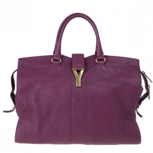 Pre Owned Saint Laurent Paris Purple Leather Cabas Chyc Satchel