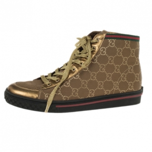 Pre Owned Gucci Brown Guccissima Canvas High Top Sneakers Size 37