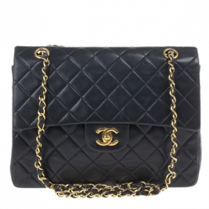 Pre Owned Chanel Black Classic Lambskin Small Double Flap Shoulder Bag
