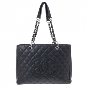 Pre Owned Chanel Navy Blue Caviar Grand Shopper Tote