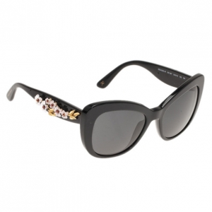 Pre Owned Dolce and Gabbana Black Almond Flowers Cat Eye Sunglasses